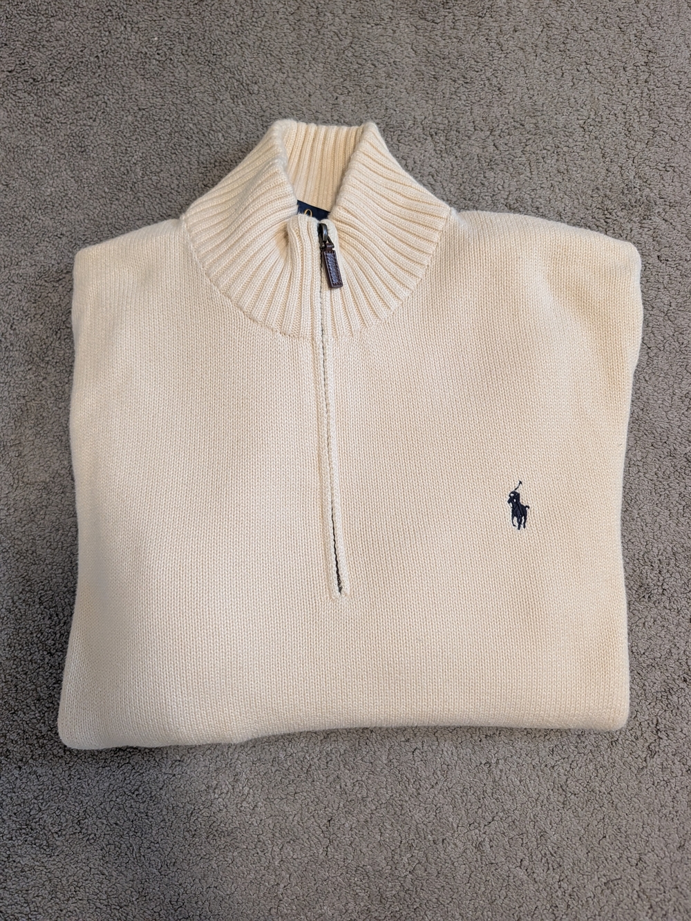 Polo Ralph Lauren Cream Half-Zip Sweater, Large